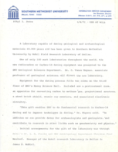 Scanned image of the 1972 SMU press release announcing the creation of the radiocarbon laboratory.
