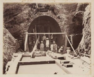 Hindi men constructing tunnel through mountain.