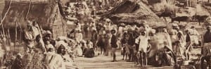 detail of photograph showing railroad construction scene from 1890 in India