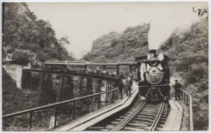 Here is a photo of a train on the Metlac Bridge in Mexico. (1904) Link: http://digitalcollections.smu.edu/cdm/ref/collection/mex/id/785
